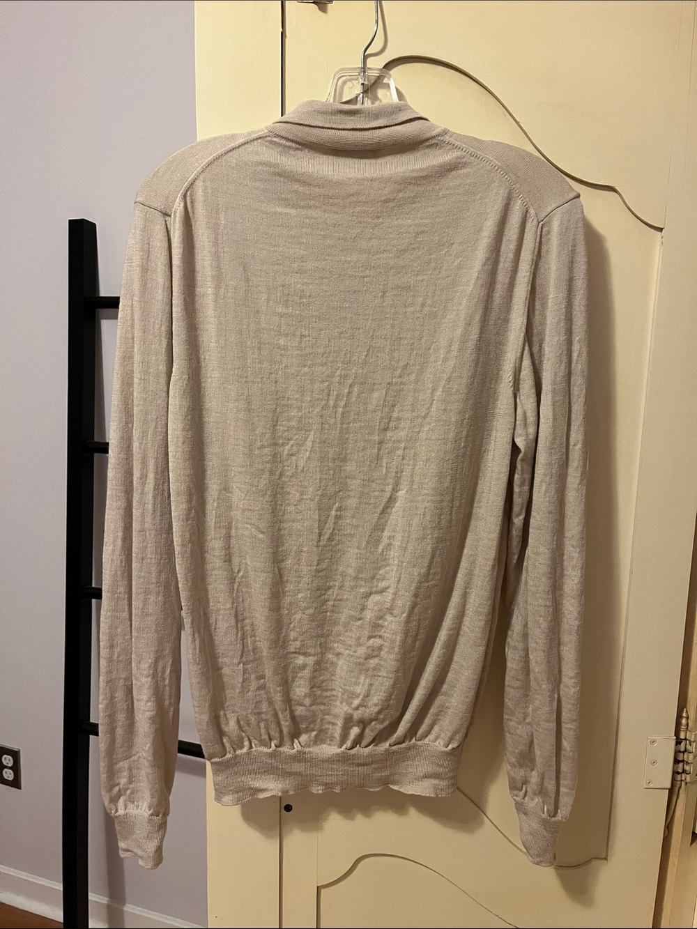 Sezane, Paris Light Beige Merino Knit Polo Sweater - Picture 8 of 12